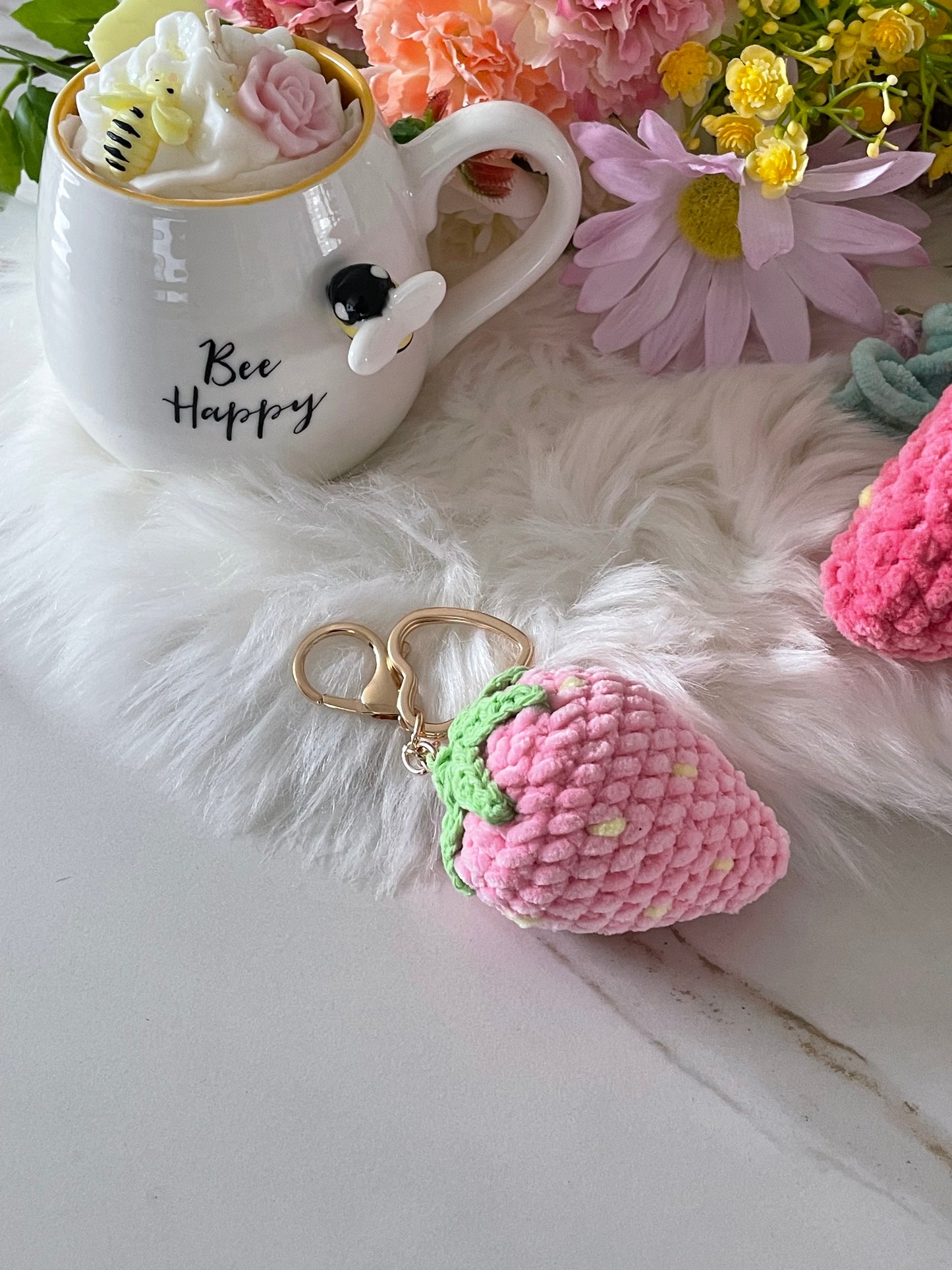 Strawberry keychain or car mirror chain π