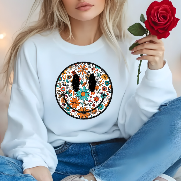 Retro smiley sweater blue flower (ADULT)