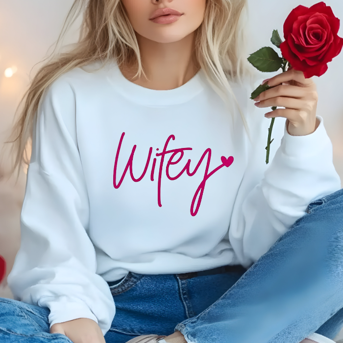 Wifey Sweater Pink (Puff Print)