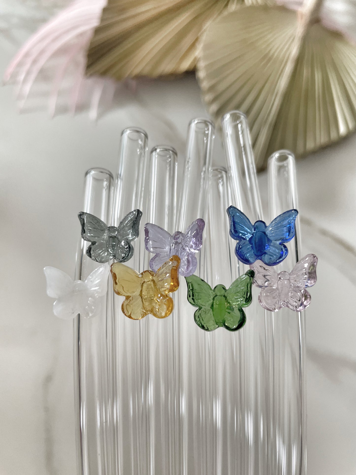 Glass butterfly straws