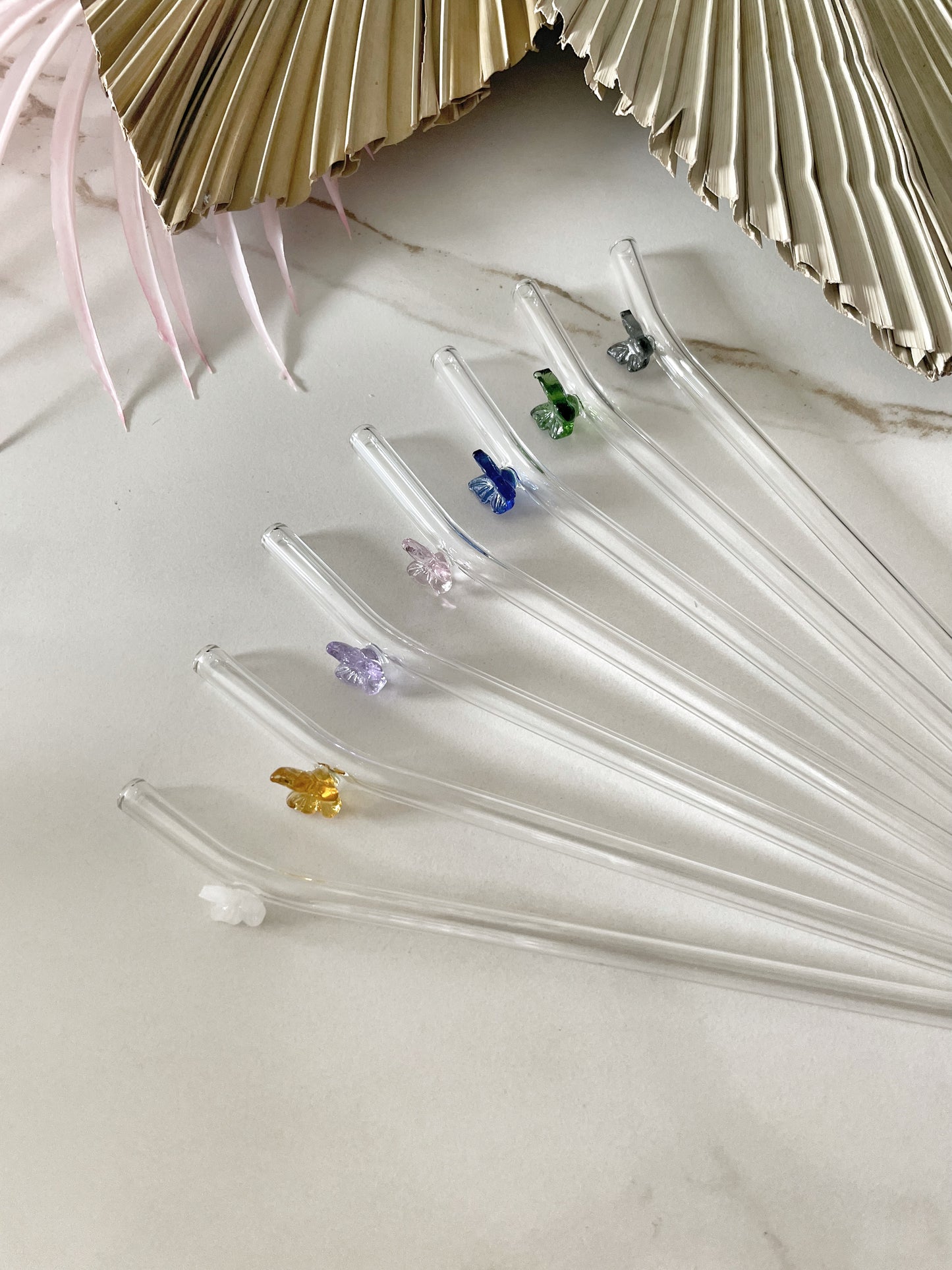 Glass butterfly straws