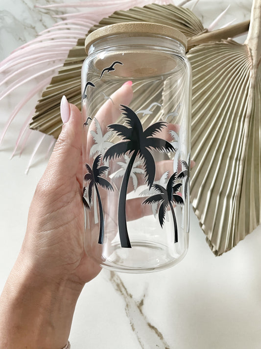 Large Glass tumbler             (500ml) - Palm trees