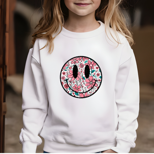 Retro Smiley KIDS sweater pink flower