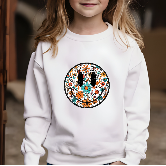 Retro smiley KIDS sweater blue flower